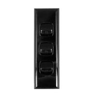 AS3DPB Powerclip 3 Gang ARCHITRAVE Light Switch - Double Pole 10 Amp Black